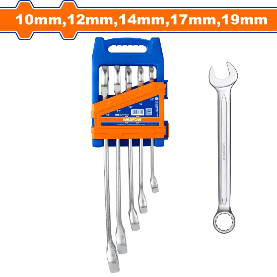 WADFOW-WSP1215-5-Pcs-1012141719mm-طقم-شق-مسنن-Combination-Spanner-Wrenches-Set.webp WADFOW WSP1215 5 Pcs (10,12,14,17,19)mm طقم شق مسنن Combination Spanner Wrenches Set - Image 1