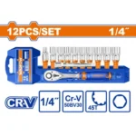 WADFOW WST4212 12 Pcs 1/4″ CR-V طقم طربوش مع طقطاق Socket Set
