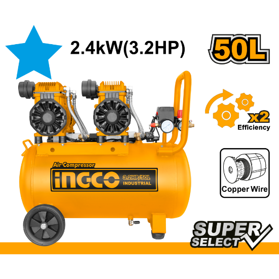 ingco-acs224501-50l-2×1200w-3.2hp-كومبرسور-هواء-كاتم-air-compressor-oil-free-lebanon.png INGCO ACS224501 50L 2×1200W (3.2HP) كومبرسور هواء كاتم AIR COMPRESSOR OIL FREE - Image 1