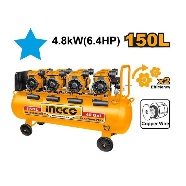 ingco-acs4481501-150l-4×1200w-6.4hp-كومبرسور-هواء-كاتم-air-compressor-oil-free-lebanon.jpeg INGCO ACS4481501 150L 4×1200W (6.4HP) كومبرسور هواء كاتم Air Compressor Oil Free - Image 1