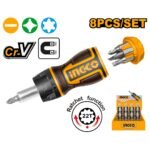 INGCO AKISDS1728 25MM – 1/4″ – 8 IN 1 مفك براغي STUBBY RATCHET SCREWDRIVER SET
