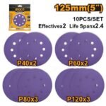 INGCO AKRS125101 10PCS 125MM APLI2002,CROSLI2001,RS3208 ورق حف حفافة Purple Sanding Disc Set