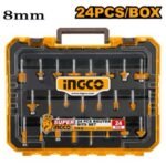 INGCO AKRT24082 24PCS 8MM طقم ريش راوتر صناعي بعلبة بلاستك Router Bits Set