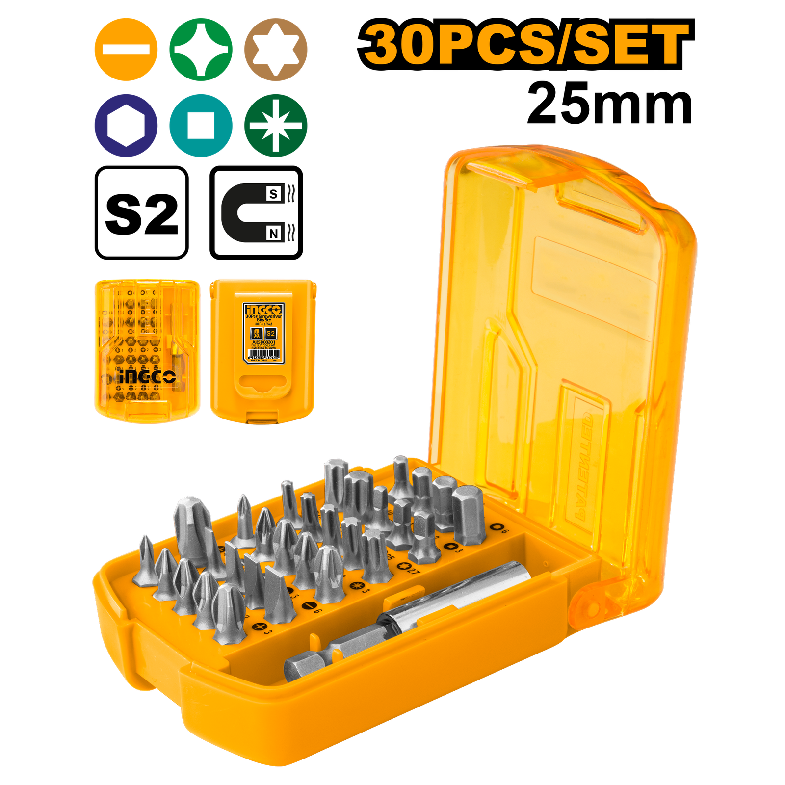 ingco-aksd08301-30-pcs-طقم-راس-مفك-screwdriver-bits-set-lebanon.png INGCO AKSD08301 30 pcs طقم راس مفك Screwdriver Bits Set - Image 1