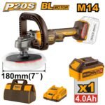 INGCO APLI20181 20V 1BATT 4AH+BAG 180MM BL صاروخ بوليش بطارية سرعات Brushless Cordless Polisher