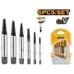 INGCO ASE106 6Pcs طقم قلووز لاستخراج البراغي المكسورة Broken Bolt Screw Extractor Remover Easy Out Set