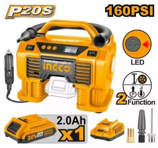 ingco-cacli20021-20v-1batt-2achar-v160psi11bar-منفخ-مع-شاشة-تحكم-cordless-auto-air-compressor-lebanon.jpeg INGCO CACLI20021 20V 1BATT 2A+CHAR V160PSI/11BAR منفخ مع شاشة تحكم Cordless Auto Air Compressor - Image 1