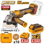 INGCO CAGLI271532 20V 2BATT 4AH+CHAR+BOX 1000W BL صاروخ بطارية Industrial Cordless angle grinder