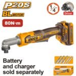 INGCO CAIRLI2081 20V HEX SHANK 1/4″ 80N.M مسكة فك براغي طقطاق زاوية بطارية فدار Cordless angle impact driver (Bare Tool)