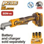 INGCO CAIWLI2081 20V SQUARE DRIVE 3/8″ 80N.M مسكة فك عزق طقطاق زاوية بطارية فدار brushless cordless angle impact wrench (Bare Tool)