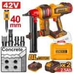 INGCO CCNLI420602 42V 2BATT 2.5AH+CHAR+BOX 40MM فرد مسمار باطون على CONCRETE NAILER
