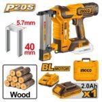 INGCO CCSNLI6008 20V 1BATT 2AH+CHAR K10~K40 U فرد كباس بطارية Cordless crown stapler nailer