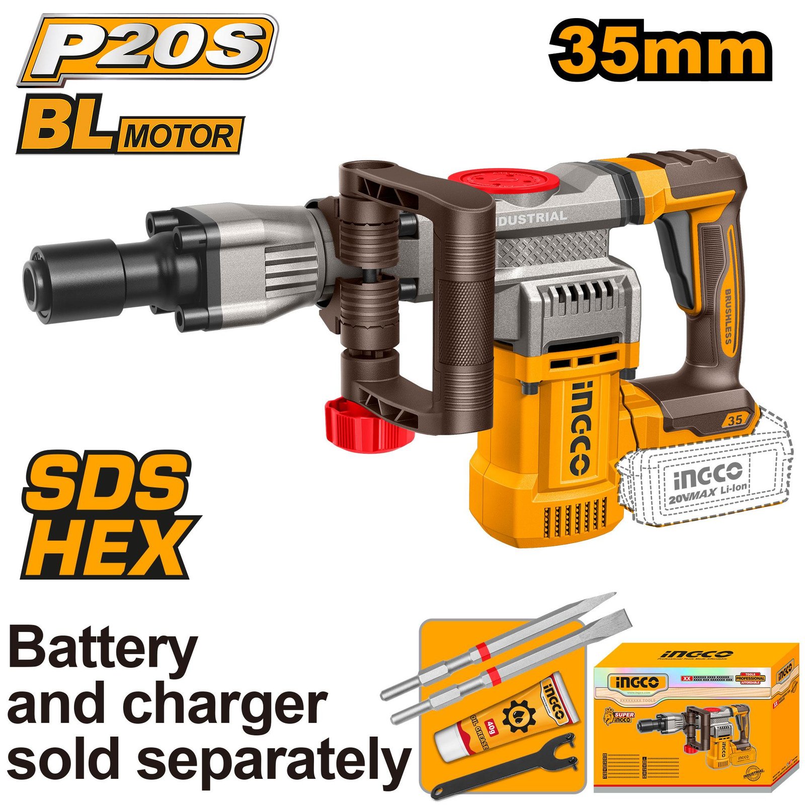 ingco-cdbli20358-20v-35mm-sds-hex-كومبرسور-تكسير-brushless-cordless-demolition-breaker-lebanon.jpg INGCO CDBLI20358 20V 35MM SDS HEX كومبرسور تكسير فدار بطارية Brushless Cordless Demolition Breaker (Bare Tool) - Image 1