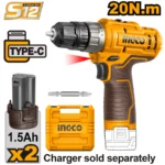 INGCO CDLI12206 12V 2BATT+BOX TYPE-C 20N.M مقدح بطارية Cordless Drill