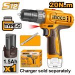 INGCO CDLI122061 12V 1BATT TYPE-C 20N.M مقدح بطارية Cordless Drill
