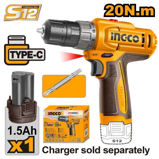 ingco-cdli122061-12v-1batt-type-c-20n.m-مقدح-بطارية-cordless-drill-lebanon.jpeg INGCO CDLI122061 12V 1BATT TYPE-C 20N.M مقدح بطارية Cordless Drill - Image 1