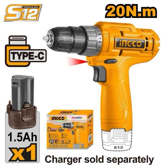 ingco-cdli12428-12v-1batt-1.5ah-type-c-20n.m-مقدح-بطارية-cordless-drill-lebanon.jpeg INGCO CDLI12428 12V 1BATT 1.5AH TYPE-C 20N.M مقدح بطارية Cordless Drill - Image 1