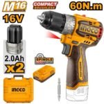 INGCO CDLI16682 16V 2BAT 2AH+CHAR+BOX BL مقدح بطارية Compact Brushless Cordless Drill