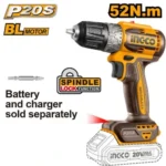 INGCO CDLI204531 20V BL 10MM مقدح بطارية سرعتين فدار Brushless Cordless Drill (Bare Tool)