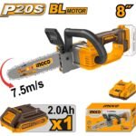 INGCO CGSLI20851 20V 8″ 1BATT 2A+CHAR BL منشار حطب صغير Cordless Chain Saw