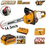 INGCO CGSLI401682 40V 2BATT+CHAR 16″ BL منشار حطب بطارية Brushless Chain Saw