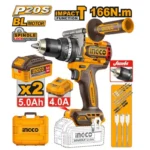 INGCO CIDLI201668 20V 2BATT 5AH+CHAR+BOX 13MM 166N.M BL مقدح بطارية صناعي رجراج heavy-duty 20V Brushless Cordless Impact Drill