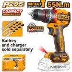 INGCO CIDLI205581 20V 13MM BL 55N.M مقدح بطارية صناعي رجراج Compact Brushless Cordless Drill