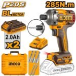 INGCO CIRLI2028 20V 2BATT 2AH+CHAR+BOX BL 285N.M مقدح شد براغي تورك بطارية Cordless impact driver
