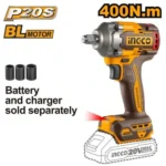 INGCO CIWLI20401 20V BL 400N 1/2″ فرد شد عزق بطارية Cordless Impact Wrench