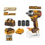 INGCO CIWLI2050 20V 2BATT 4A+CHAR+BOX BL 500N 1/2″ فرد شد عزق بطارية Cordless Brushless motor Impact Wrench