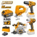 INGCO CKLI20104 20V 2BATT 4A+CHAR+BAG مجموعة مقائدح+خراقة+منشار صدر Cordless 4Pcs Combo Kit