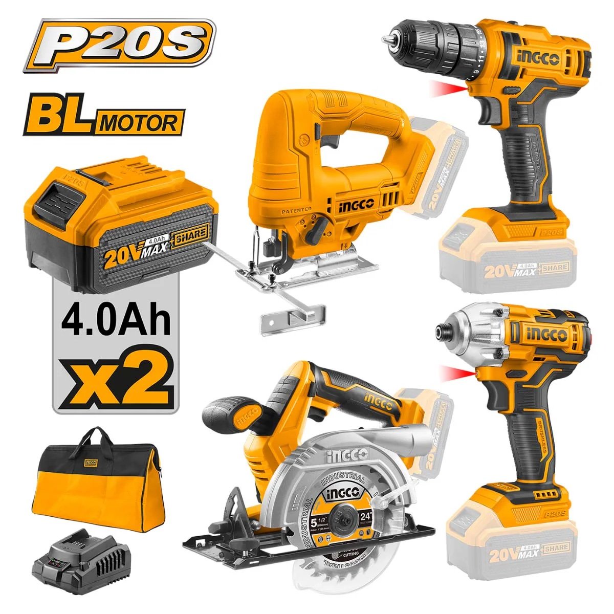 ingco-ckli20104-20v-2batt-4acharbag-مجموعة-مقائدحخراقةمنشار-صدر-cordless-4pcs-combo-kit-lebanon.jpeg INGCO CKLI20104 20V 2BATT 4A+CHAR+BAG مجموعة مقائدح+خراقة+منشار صدر Cordless 4Pcs Combo Kit - Image 1