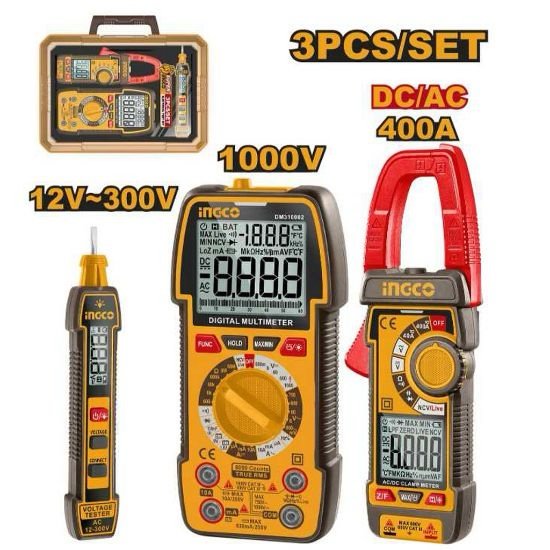 ingco-cos24067-3pcs-400a-dcac-ساعة-فحصمفك-تاست-ديجيتالكلامب-ميتر-electrical-test-kit-lebanon.jpeg INGCO COS24067 3PCS 400A DC/AC ساعة فحص+مفك تاست ديجيتال+كلامب ميتر Electrical Test Kit - Image 1