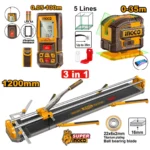 INGCO COS251011 مجموعة مقص بلاط + لير شقلة 5 خطوط اخضر + متر ليزر 100متر + BAG 3 PCS TOOLS SET