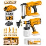 INGCO COSLI23016 20V 2BATT 2A+CHAR فرد كباس+فرد رش+طقم فراشي ورول دهان Cordless Brad Nailer Kit & Spray Gun Set