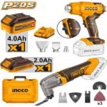INGCO COSLI230703 20V 1BATT 2AH+1BAT 4A H+ MULTI Function سشوار حراري Cordless 2 Pcs combo kit Heat Gun + Multi-Tool