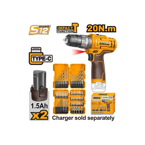 ingco-cosli23114-12v-2-batt-مقدح-رجراج-طقمين-ريش-واكسسوار-cordless-impact-drill-set-lebanon.jpeg INGCO COSLI23114 12V 2 BATT + مقدح رجراج + طقمين ريش واكسسوار Cordless Impact Drill Set - Image 1
