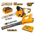 INGCO COSLI240463 20V 2BATT 5AH+CHAR BL منشار حطب+بلاور حدائق كبير نفخ CORDLESS CHAIN SAW + GARDEN BLOWER