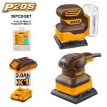INGCO COSLI240582 (1PCS 240W + 1PCS 20V) مجموعة حفافات مربعة Cordless & Corded Palm Sander Combo Kit