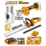INGCO COSLI240688 20V 2BATT 2AH+CHAR مقص شحالة+منشار تشحيل شجر+مطحنة بن Cordless Combo Kit Hedge Trimmer with Gauge Straight Shear Cordless Coffee Grinder