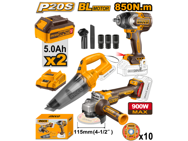 ingco-cosli240789-20v-850n.m-صاروخ-مكنسة-فارة-10-ديسكات-فرد-شد-combo-kit-cordless-impact-wrench-angle-grinder-vacuum-cleaner-3pcs-lebanon.png INGCO COSLI240789 20V 850N.M صاروخ +مكنسة فارة + 10 ديسكات + فرد شد Combo Kit Cordless impact wrench angle grinder vacuum cleaner 3Pcs - Image 1