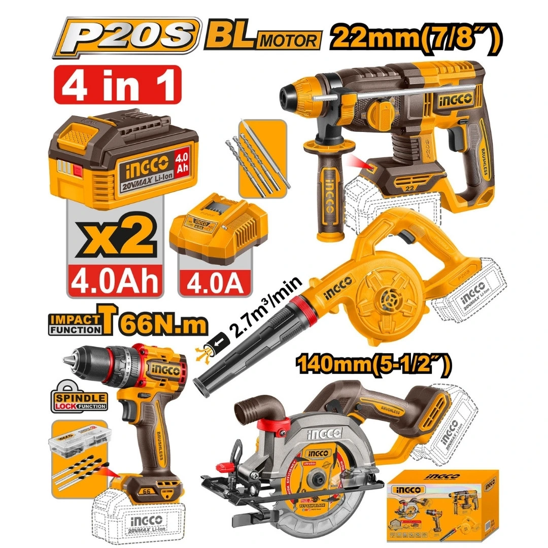 ingco-cosli250695-مجموعة-مقدح-22mm-sds-منشار-صدر-مقدح-بطارية-66n.m-بلور-20v-2batt-4ah-cordless-impact-drillcircular-sawrotary-hammer-amp-blower-combo-kit-lebanon.webp INGCO COSLI250695 مجموعة مقدح 22MM SDS + منشار صدر + مقدح بطارية 66N.M + بلور + 20V 2BATT 4AH Cordless Impact Drill,Circular Saw,Rotary Hammer & Blower Combo Kit - Image 1