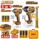 INGCO COSLI251085 20V 3PCS 2BATT+CHAR+BOX مجموعة فردد شد عزق 850 & 405 نيوتن850NM+405NM IMPACT WRENCH + WORKLIGHT COMBO