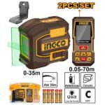 INGCO COSLL0401 2PCS مجموعة متر ليزر وليزر شقلة Laser Level And Distance Measuring Kit