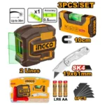 INGCO COSLL251002 مجموعة لير شقلة اخضر خطين + زيبق مغنطيسر + سكينة كتر بتطوي 19X61MM Greenlaser Laveller+mini Level+folding Knife