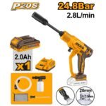 INGCO CPWLI20362 20V 24.8 1BATT 2A+CHAR فرد غسيل بوز رفيع بطارية CORDLESS PRESSURE WASHER