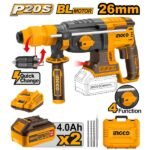 INGCO CRHLI202289 20V 2BATT 4A BOX 4FUNCTIION BL برم وتكسير راس تبديل بطارية SDS مقدح Cordless Rotary Hammer With Chuck