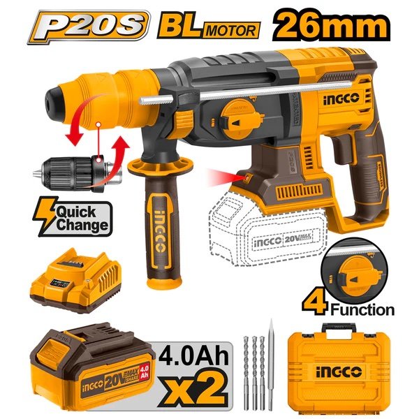 ingco-crhli202289-20v-2batt-4a-box-4functiion-bl-برم-وتكسير-راس-تبديل-بطارية-sds-مقدح-cordless-rotary-hammer-with-chuck-lebanon.jpeg INGCO CRHLI202289 20V 2BATT 4A BOX 4FUNCTIION BL برم وتكسير راس تبديل بطارية SDS مقدح Cordless Rotary Hammer With Chuck - Image 1