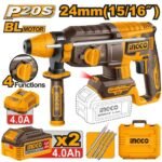 INGCO CRHLI202482 20V 2BATT 4A+CHAR+BOX 24MM BL برم وتكسير بطارية SDS مقدح CORDLESS ROTARY HAMMER SDS 24MM