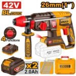 INGCO CRHLI422682 42V 2BATT 2AH+CHAR+BOX 26MM BL برم وتكسير بطارية SDS مقدح Cordless Rotary Hammer Industrial